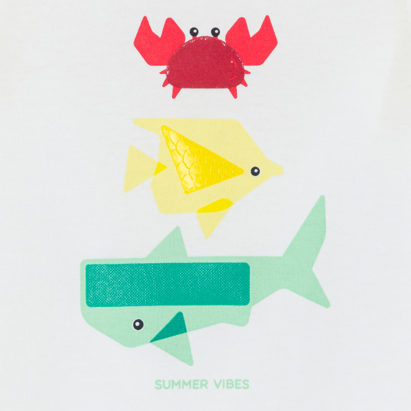 قميص داخلي بالملمس الحسي أبيض اللون مرسوم عليه حيوانات، للرضيع الصبي